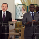 Turkey's Prime Minister Tayyip Erdogan (L) speaks to the media as Senegal's President Macky Sall looks on during a meeting between the two heads of state at the presidential palace in Dakar January 10, 2013.